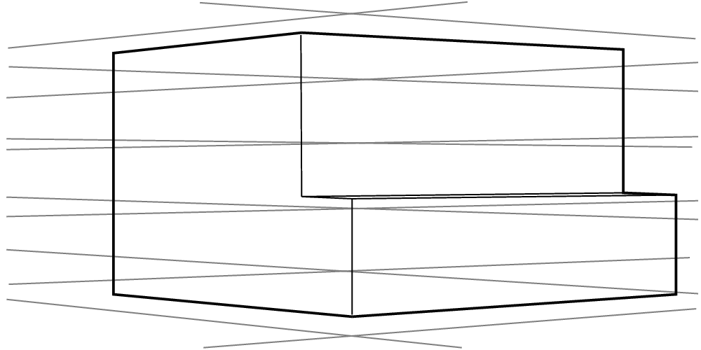 An object drawn using a perspective grid generated by the Brewer Method
