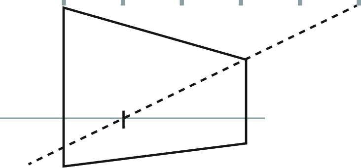 Illustration showing a step in the process of dividing space in perspective drawing.