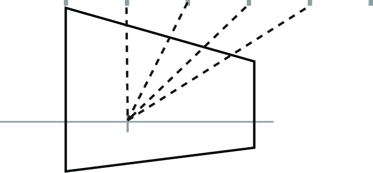 Illustration showing a step in the process of dividing space in perspective drawing.