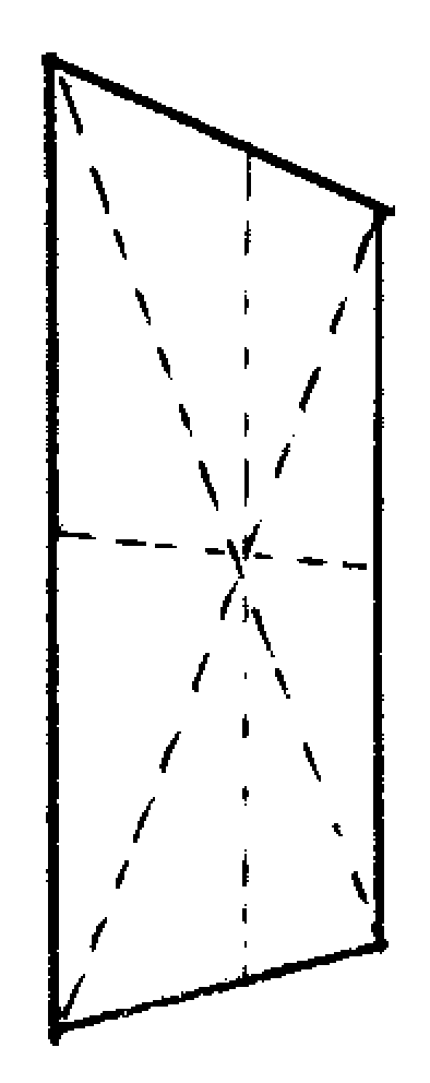 A square drawn in perspective with vertical and horizontal guidelines drawn through its center point
